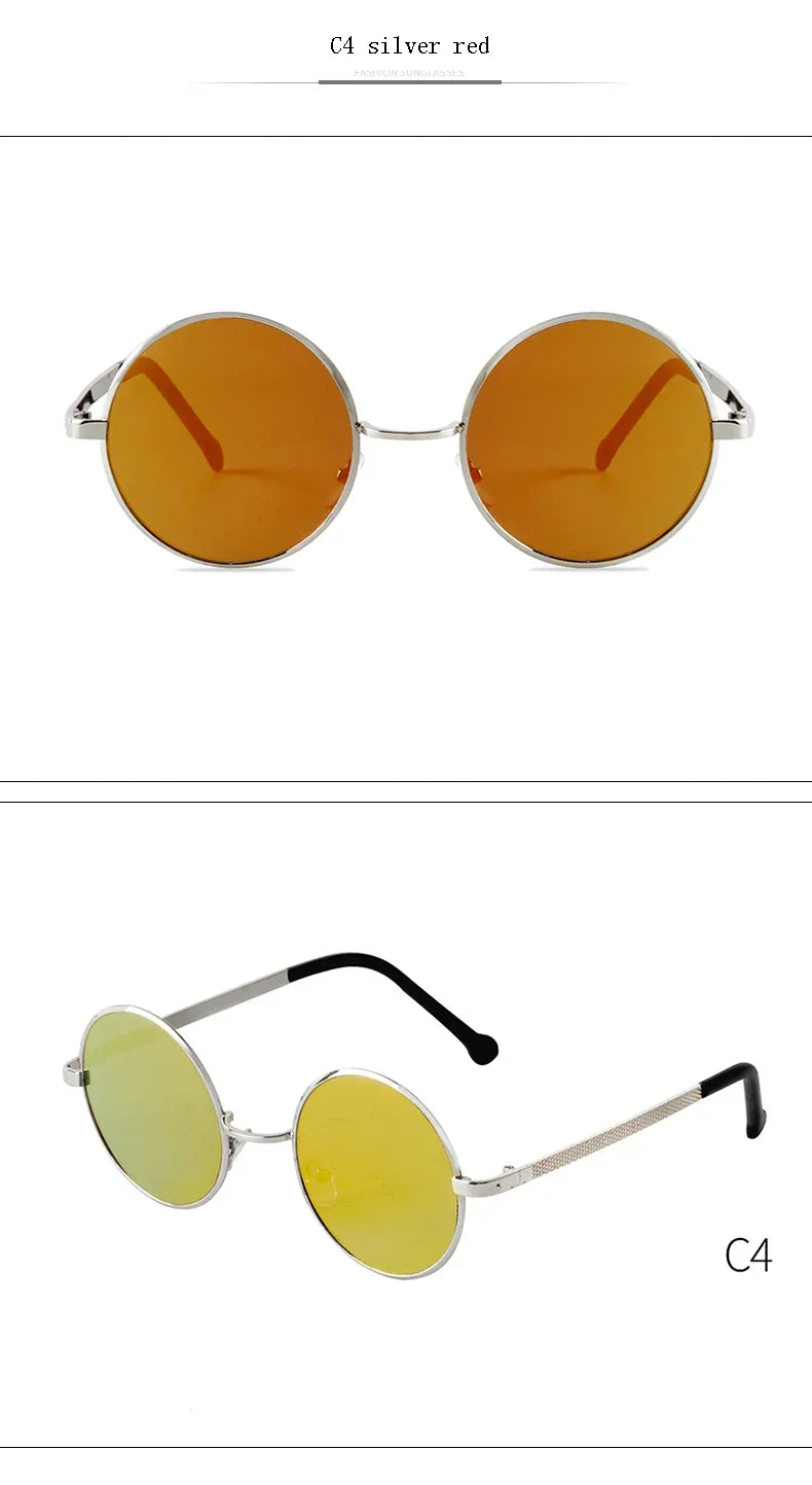 Steampunk Small Round Sunglasses Men 2022 Brand Vintage Metal Mirror Film Women Sun Glasses Cool Circle Shade Eyewear Male UV400 - Evallys.com
