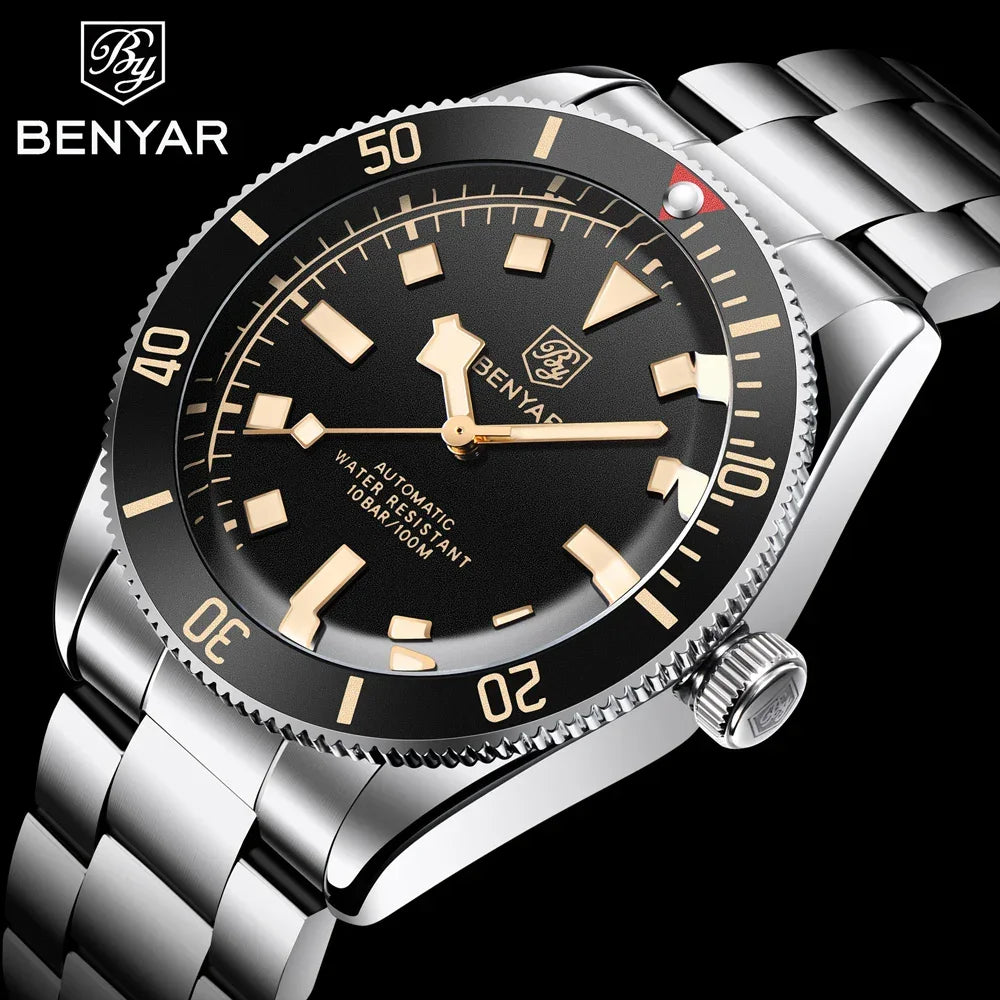 BENYAR Men's Watches Mechanical Automatic Watch BB58 Sport Watch For Men 2024 Stainless Steel Waterproof Business Luminous Clock - Evallys.com