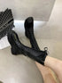Women Motorcycle Boots Wedges Flat Shoes Woman High Heel Platform PU Leather Boots Lace Up Women Shoes Black Boots Girls2021 - Evallys.com
