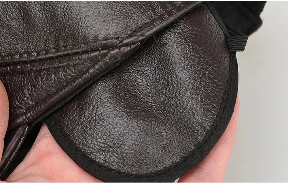 Men’s Real Leather Earflap Baseball Cap – Winter Cowhide Hat - Evallys.com