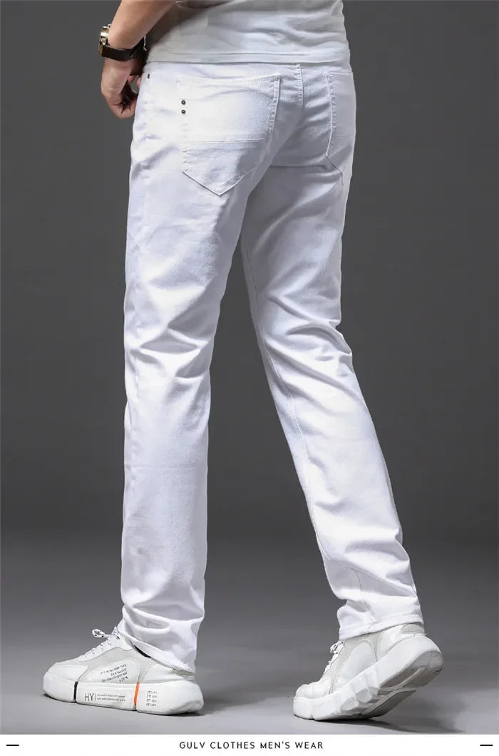 Men White Jeans Fashion Casual Classic Style Slim Fit Soft Trousers Male Brand Advanced Stretch Pants - Evallys.com