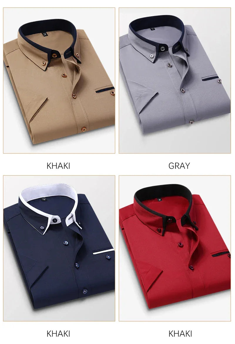 TFETTER Summer Business Shirt Men Short Sleeves Button Up Shirt Turn-down Collar Casual Shirts Mens Clothing Plus Size 5XL - Evallys.com