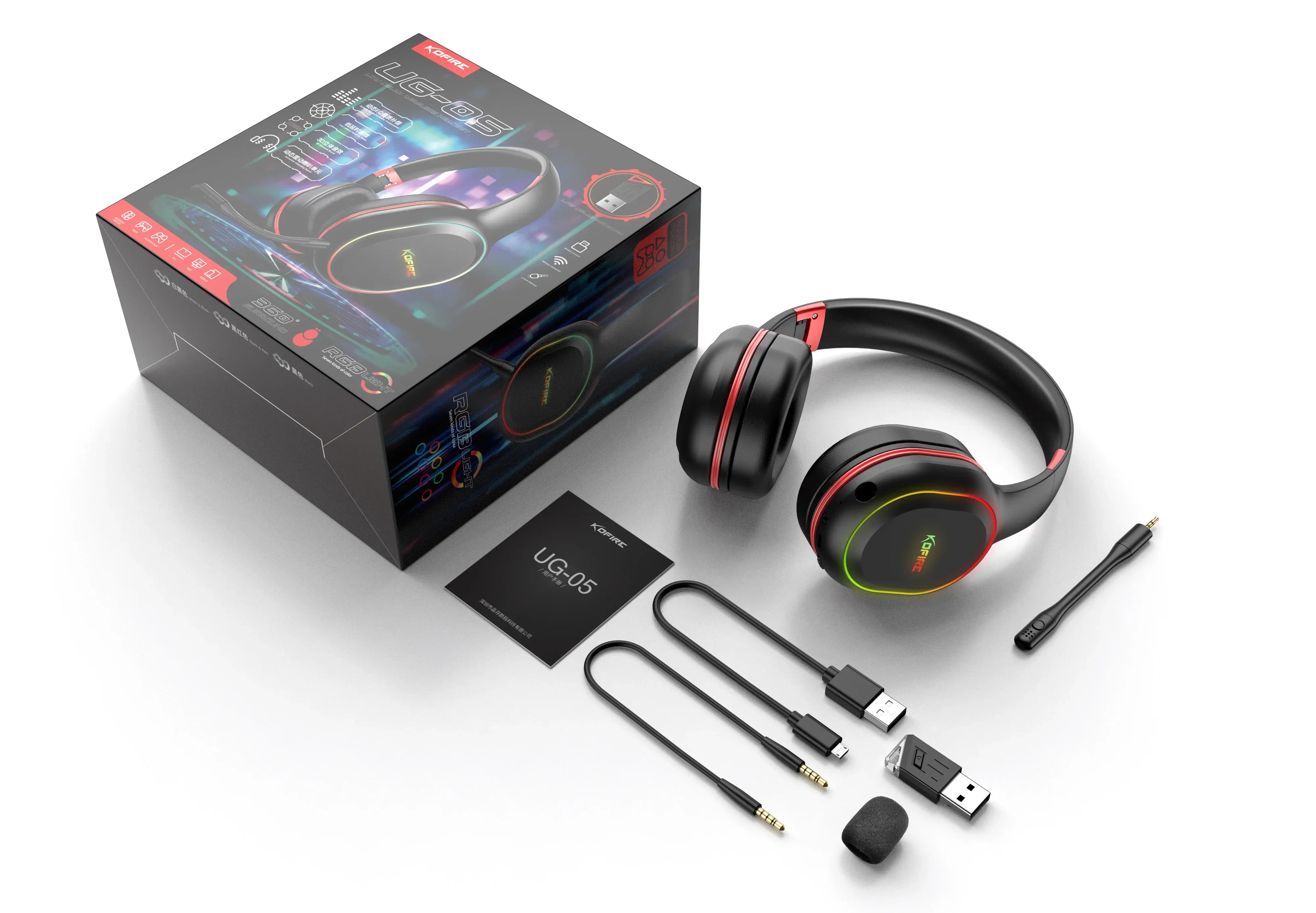 Kofire UG-05 Gaming Headphones 2.4G BT5.0 Wireless Headset With Mic RBG Light Vibration Bluetooth Earphone For PS4 PS5 PC Switch - Evallys.com