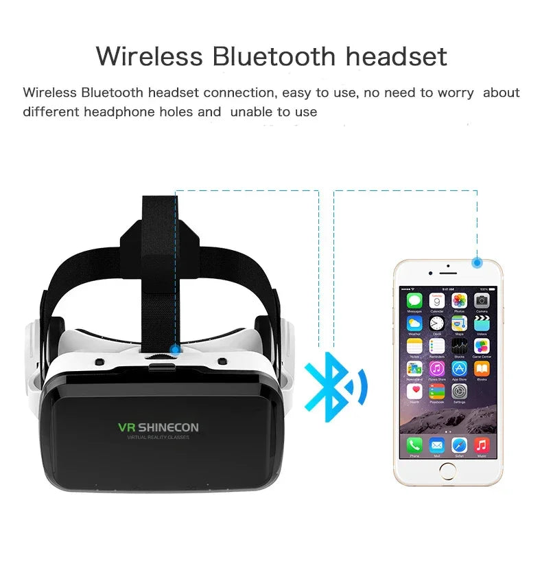 New VR SHINECON 2021 Wireless Bluetooth Stereo Headset Version Virtual Reality Glasses 3D Goggle Cardboard Helmet for Smartphone - Evallys.com