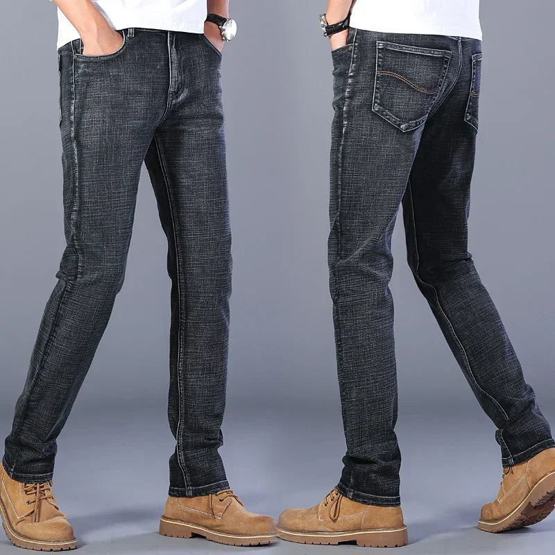 Blue Men's Stretch Jeans, Black Denim Trousers, Fashion Slim Casual Pants Asian Size 28-40 - Evallys.com