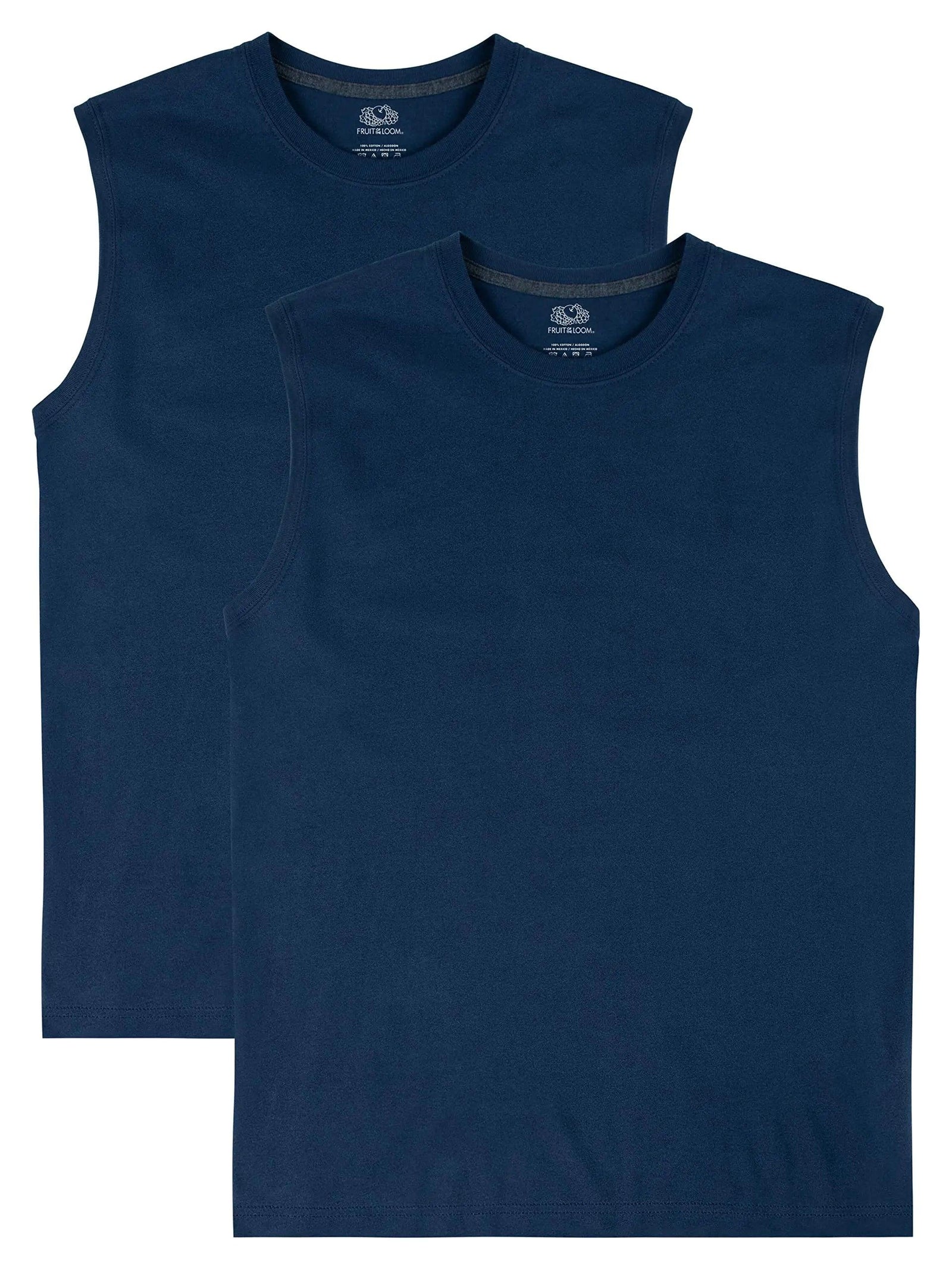 Fruit of the Loom Men's Eversoft Cotton Sleeveless T Shirts, Breathable & Moisture Wicking with Odor Control, Sizes S-4x Muscle Medium Muscle - 2 Pack - Navy - Evallys.com # #