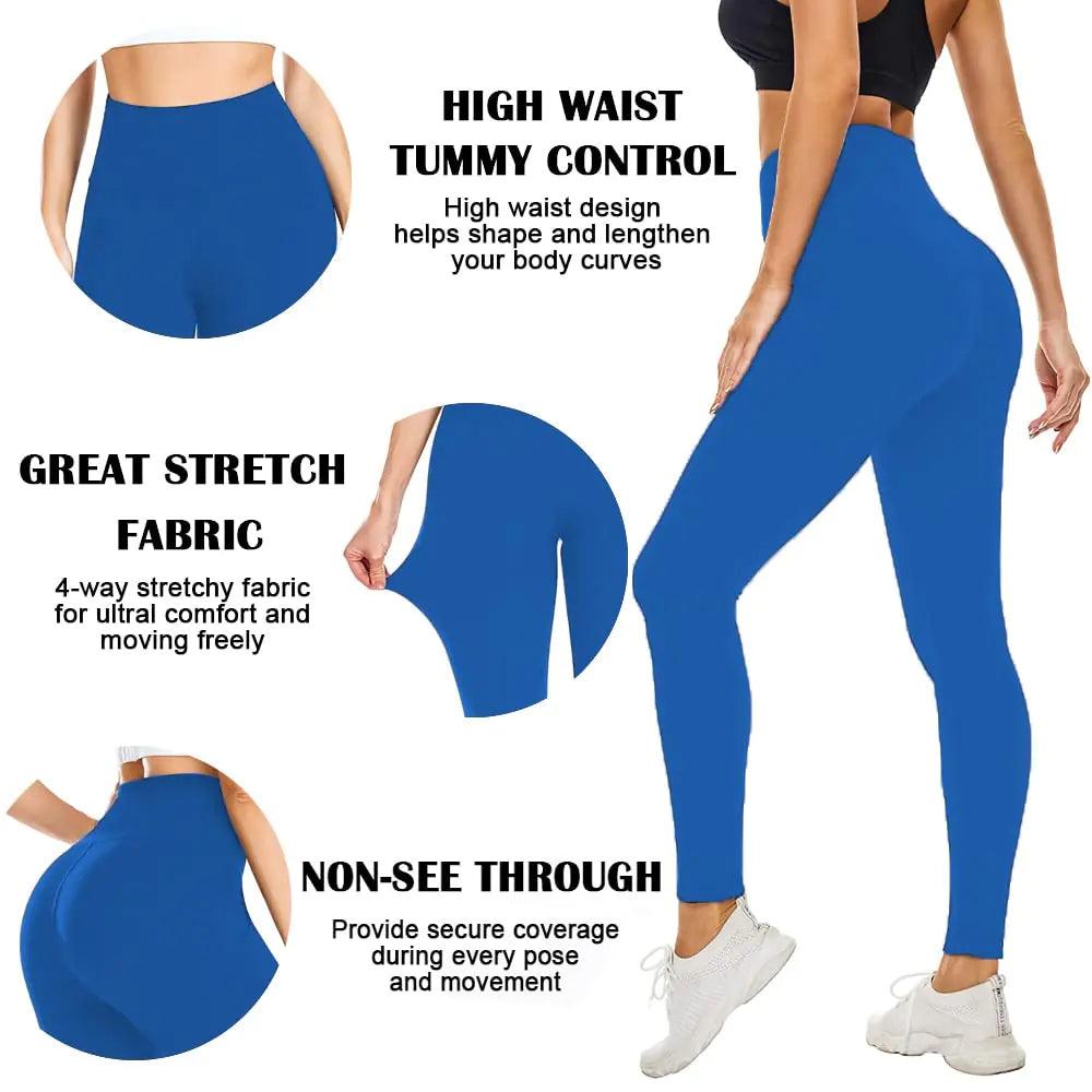 Soft Leggings for Women - High Waisted Tummy Control No See Through Workout Yoga Pants Sapphire Blue Large-X-Large - Evallys.com # #