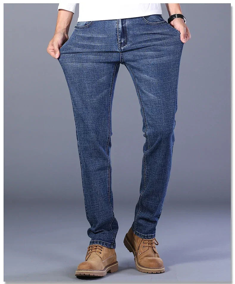 Blue Men's Stretch Jeans, Black Denim Trousers, Fashion Slim Casual Pants Asian Size 28-40 - Evallys.com