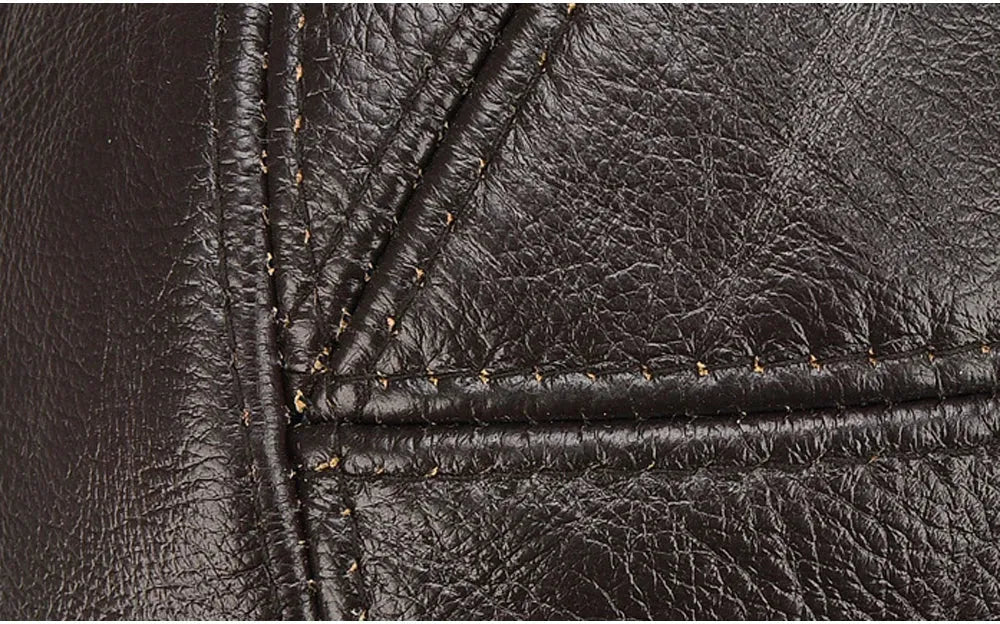 Men’s Real Leather Earflap Baseball Cap – Winter Cowhide Hat - Evallys.com