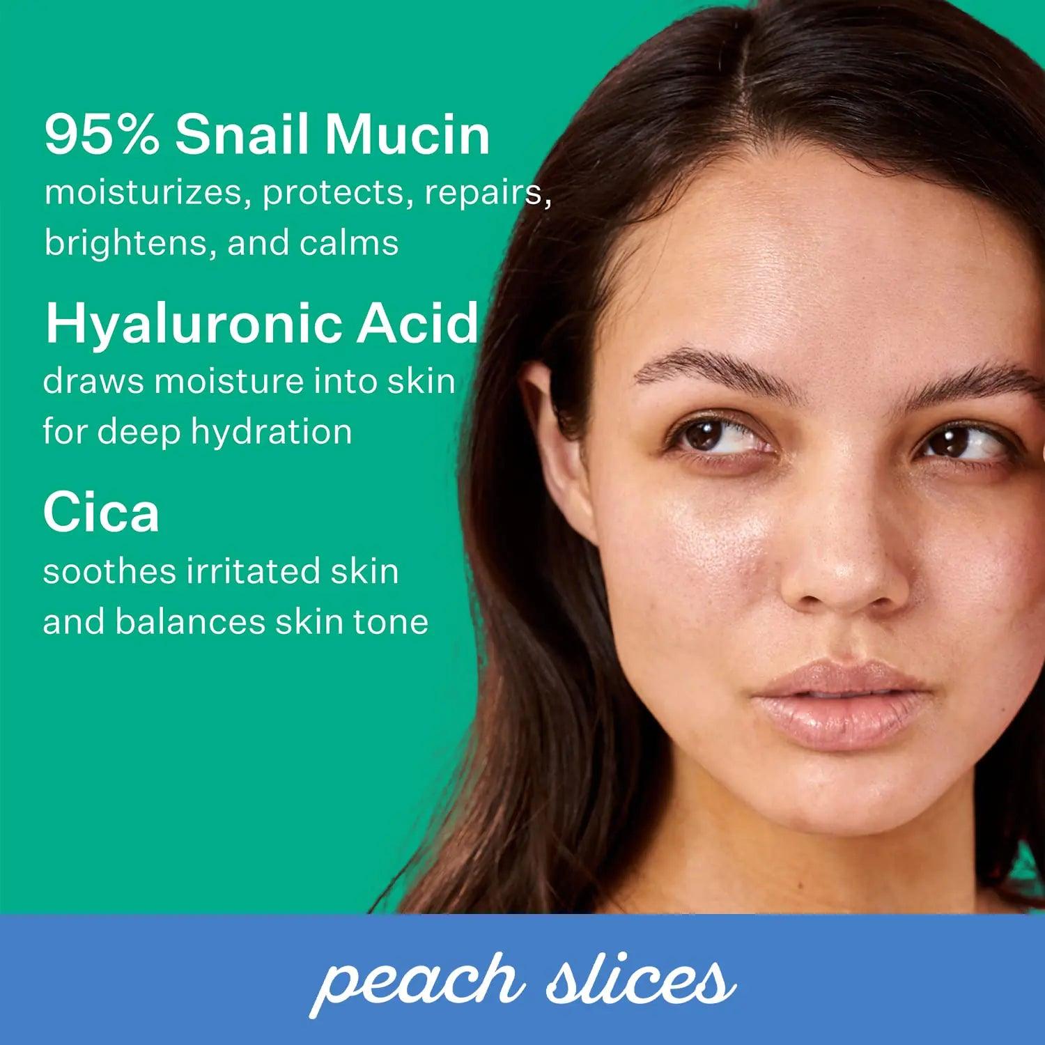 Peach Slices | Snail Rescue Blemish Busting Toner | 95% Snail Mucin | Pore Cleaner | Hydrates & Balances | Korean Skin Care | CICA | Hyaluronic Acid | Non-Comedogenic | Cruelty-Free | 4.05 oz - Evallys.com # #