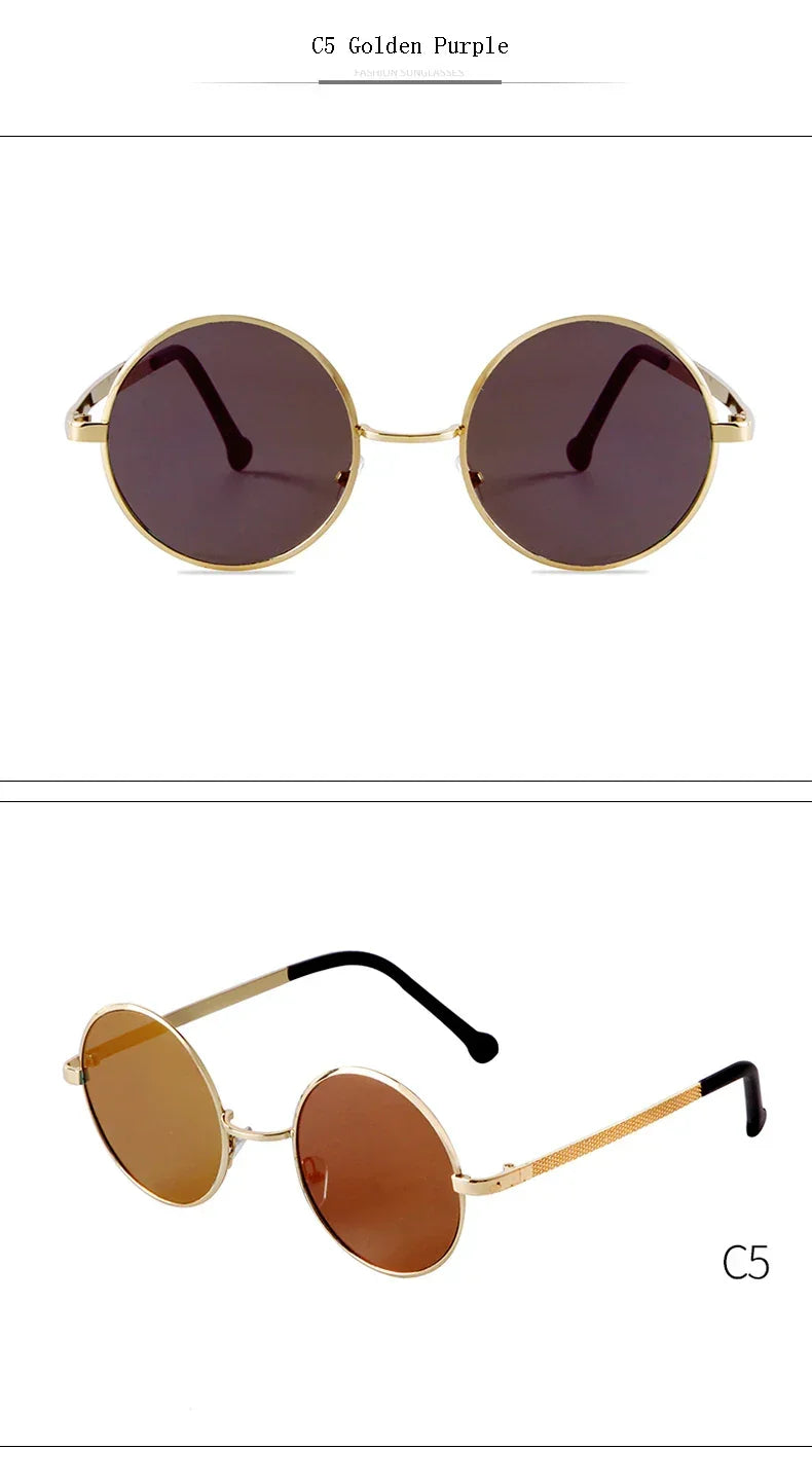 Steampunk Small Round Sunglasses Men 2022 Brand Vintage Metal Mirror Film Women Sun Glasses Cool Circle Shade Eyewear Male UV400 - Evallys.com