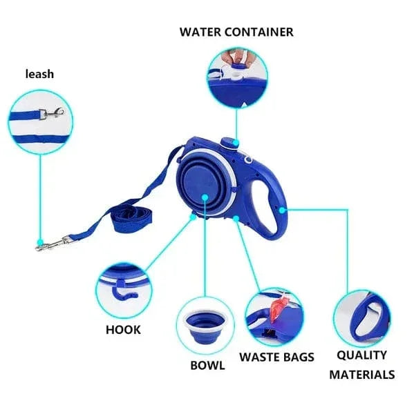 6-in-1 Multifunctional Dog Leash – Water Bottle, Bowl, Poop Bags & More for Outdoor Walks - Evallys.com # #