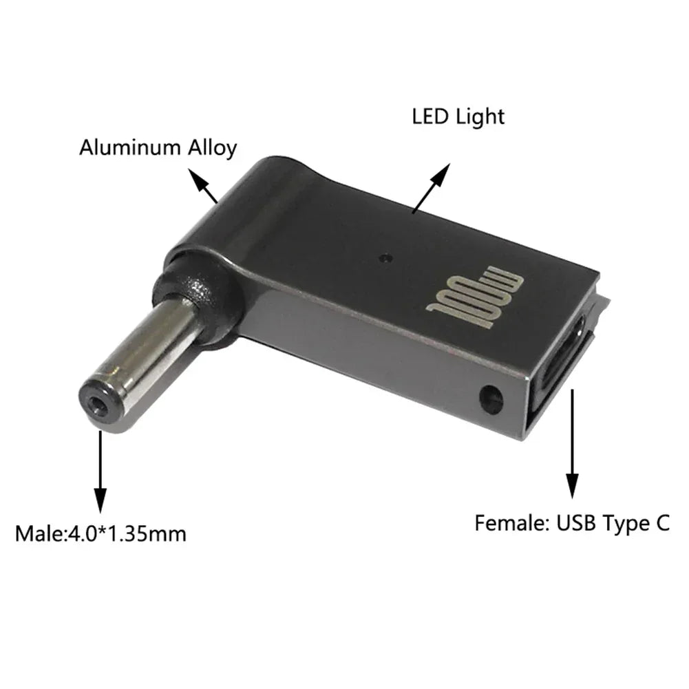 PD 100W Laptop Power Adapter Connector Type C Laptop Power Adapter Connector Plug Type C Female to DC Male Jack Plug for HP Dell - Evallys.com