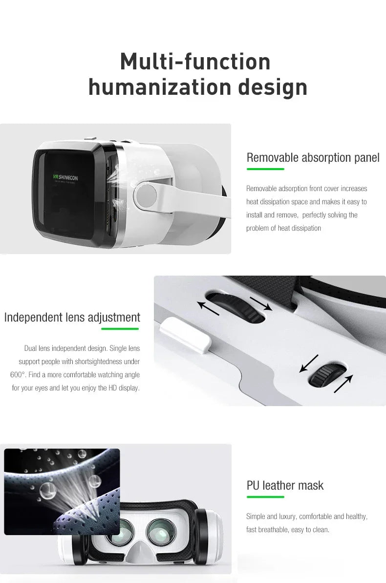 New VR SHINECON 2021 Wireless Bluetooth Stereo Headset Version Virtual Reality Glasses 3D Goggle Cardboard Helmet for Smartphone - Evallys.com