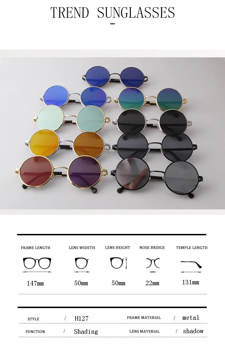 Steampunk Small Round Sunglasses Men 2022 Brand Vintage Metal Mirror Film Women Sun Glasses Cool Circle Shade Eyewear Male UV400 - Evallys.com