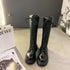 Women Motorcycle Boots Wedges Flat Shoes Woman High Heel Platform PU Leather Boots Lace Up Women Shoes Black Boots Girls2021 - Evallys.com
