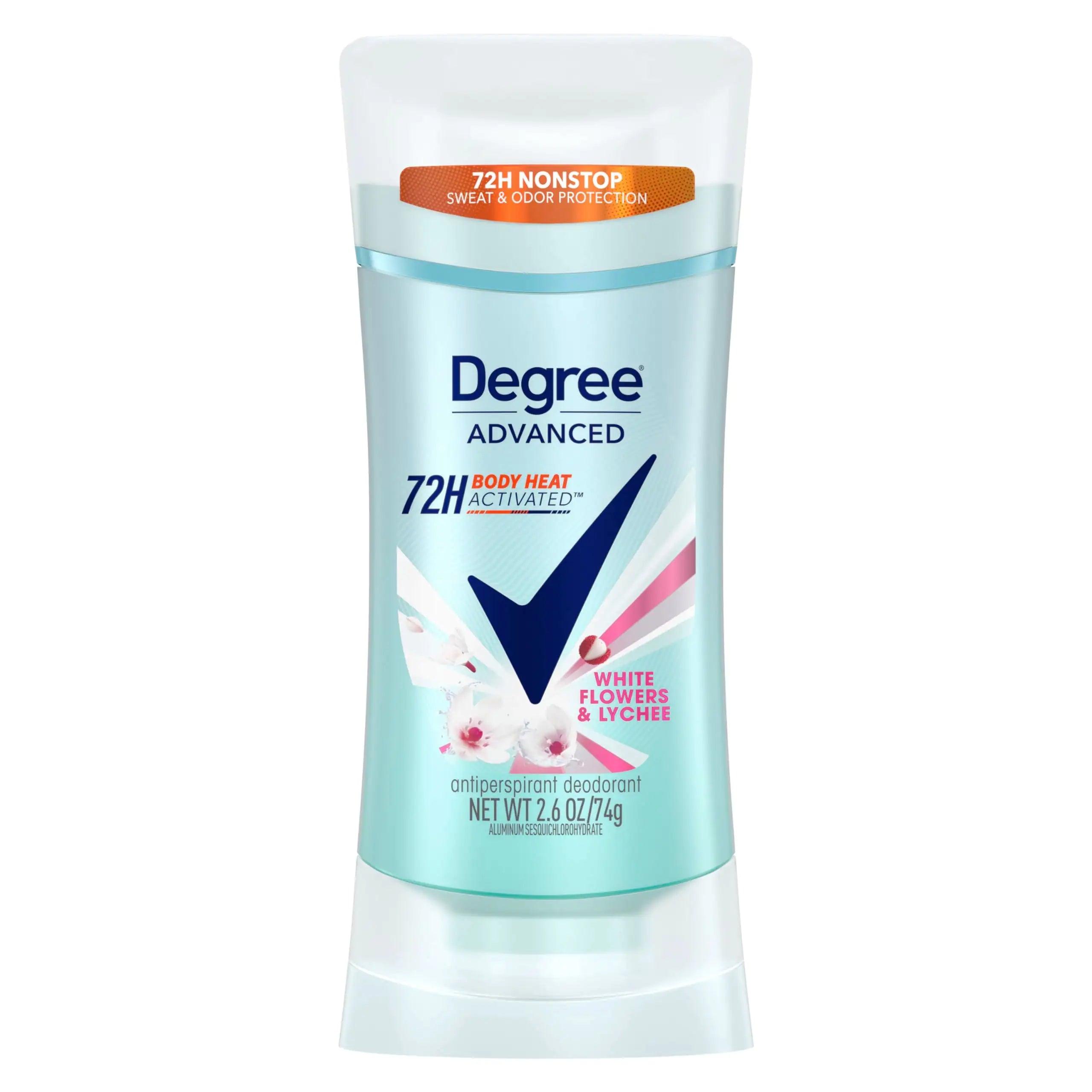 Degree Advanced Protection Antiperspirant Deodorant White Flowers & Lychee for 72-Hour Sweat & Odor Control for Women, with Body Heat Activated Technology, 2.6 oz - Evallys.com # #