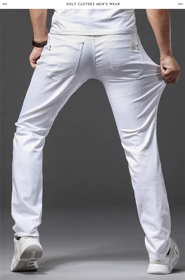 Men White Jeans Fashion Casual Classic Style Slim Fit Soft Trousers Male Brand Advanced Stretch Pants - Evallys.com