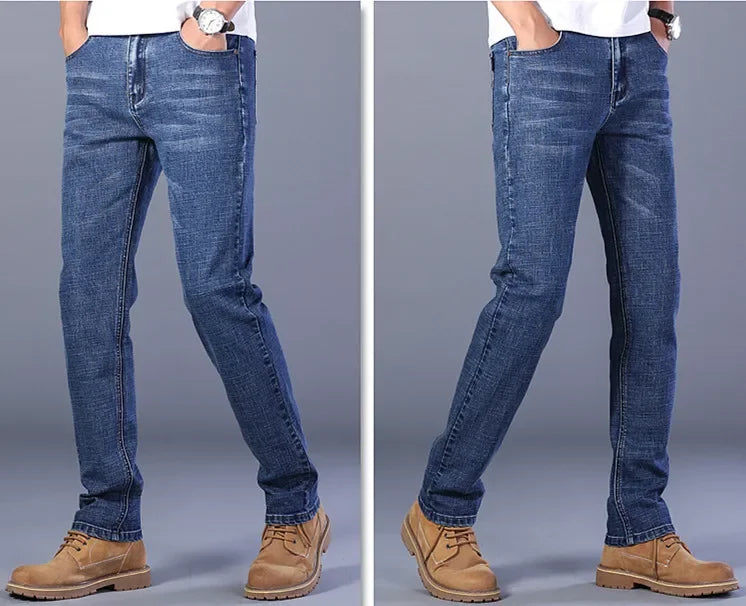 Blue Men's Stretch Jeans, Black Denim Trousers, Fashion Slim Casual Pants Asian Size 28-40 - Evallys.com
