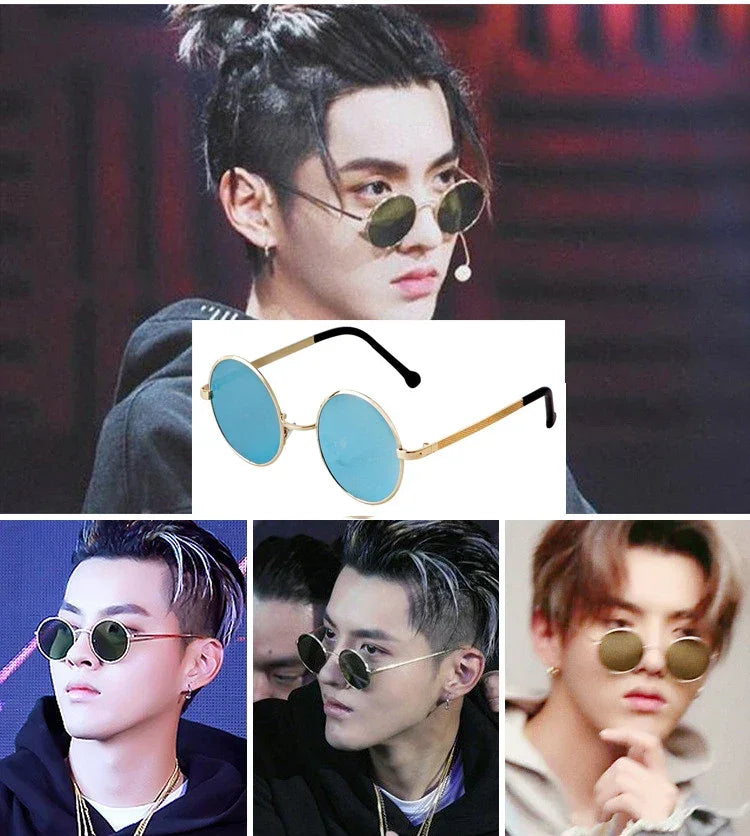 Steampunk Small Round Sunglasses Men 2022 Brand Vintage Metal Mirror Film Women Sun Glasses Cool Circle Shade Eyewear Male UV400 - Evallys.com