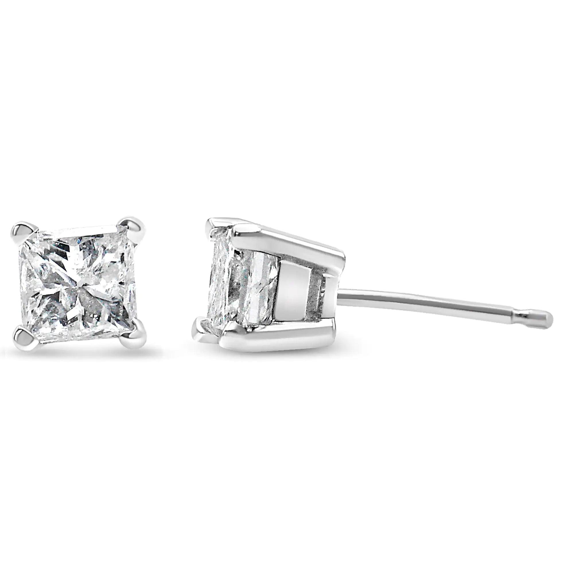 14K White Gold 3/8 Cttw Lab Grown Princess-Cut Diamond 4-Prong Solitaire Stud Earrings (VS1-VS2 Clarity, F-G Color) - Evallys.com # #