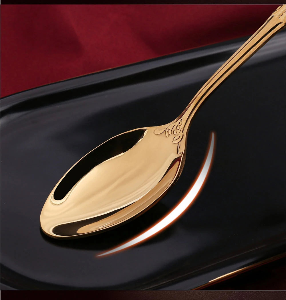24pcs Cutlery Set Gold Dinnerware Stainless Steel Royal Spoon Forks Knives Kitchen Western Dinner Silverware Tableware Gift