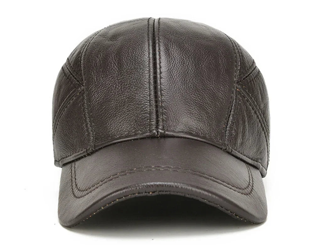 Men’s Real Leather Earflap Baseball Cap – Winter Cowhide Hat - Evallys.com
