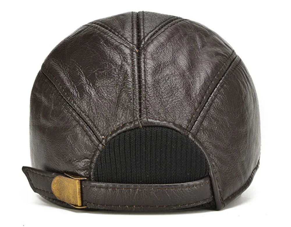 Men’s Real Leather Earflap Baseball Cap – Winter Cowhide Hat - Evallys.com