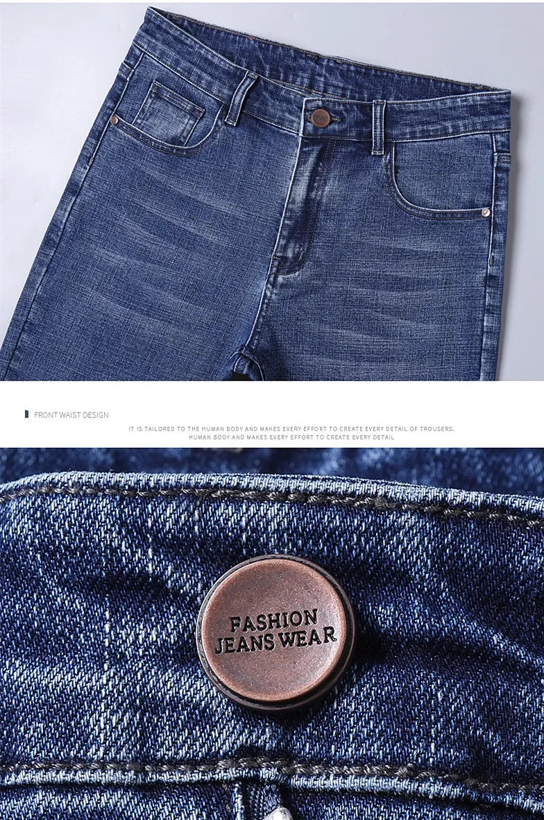 Blue Men's Stretch Jeans, Black Denim Trousers, Fashion Slim Casual Pants Asian Size 28-40 - Evallys.com