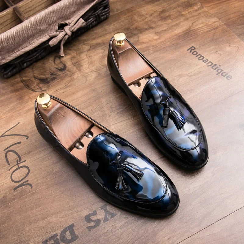 Handmade Fashion Tassel Loafers Black Bottom Leather Gentleman Fashion Stress Shoes Men Business Driving Shoes - Evallys.com