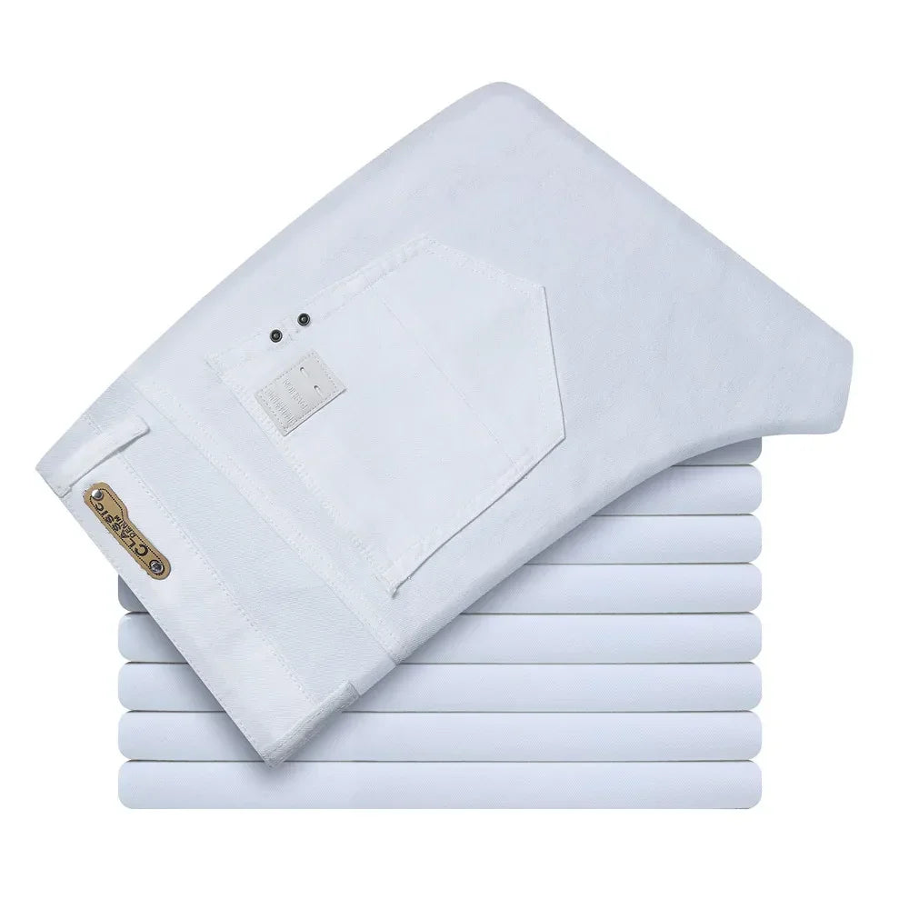 Men White Jeans Fashion Casual Classic Style Slim Fit Soft Trousers Male Brand Advanced Stretch Pants - Evallys.com