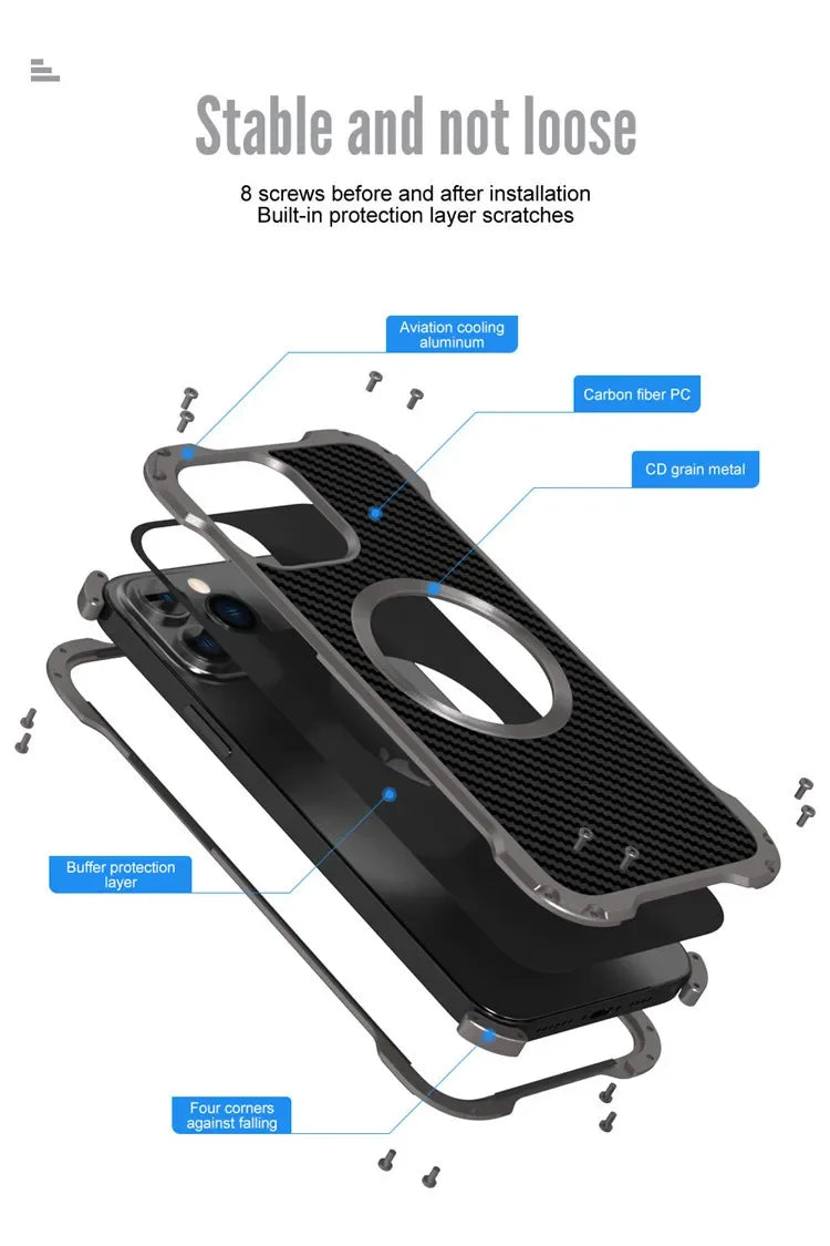 Carbon Fiber Lens Protection Phone Case for iPhone 14 Plus 12 13 Pro Max Mini Compatible with MagSafe Metal Bumpers Cover - Evallys.com