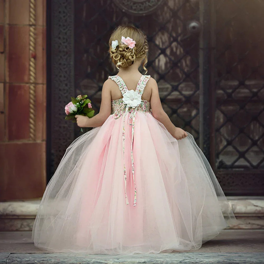1-7 Year Kids Girls Princess Dress Evening Party Wedding Birthday Tulle Tutu Dresses Baby Girl Clothes Summer Long Maxi Dress - Evallys.com