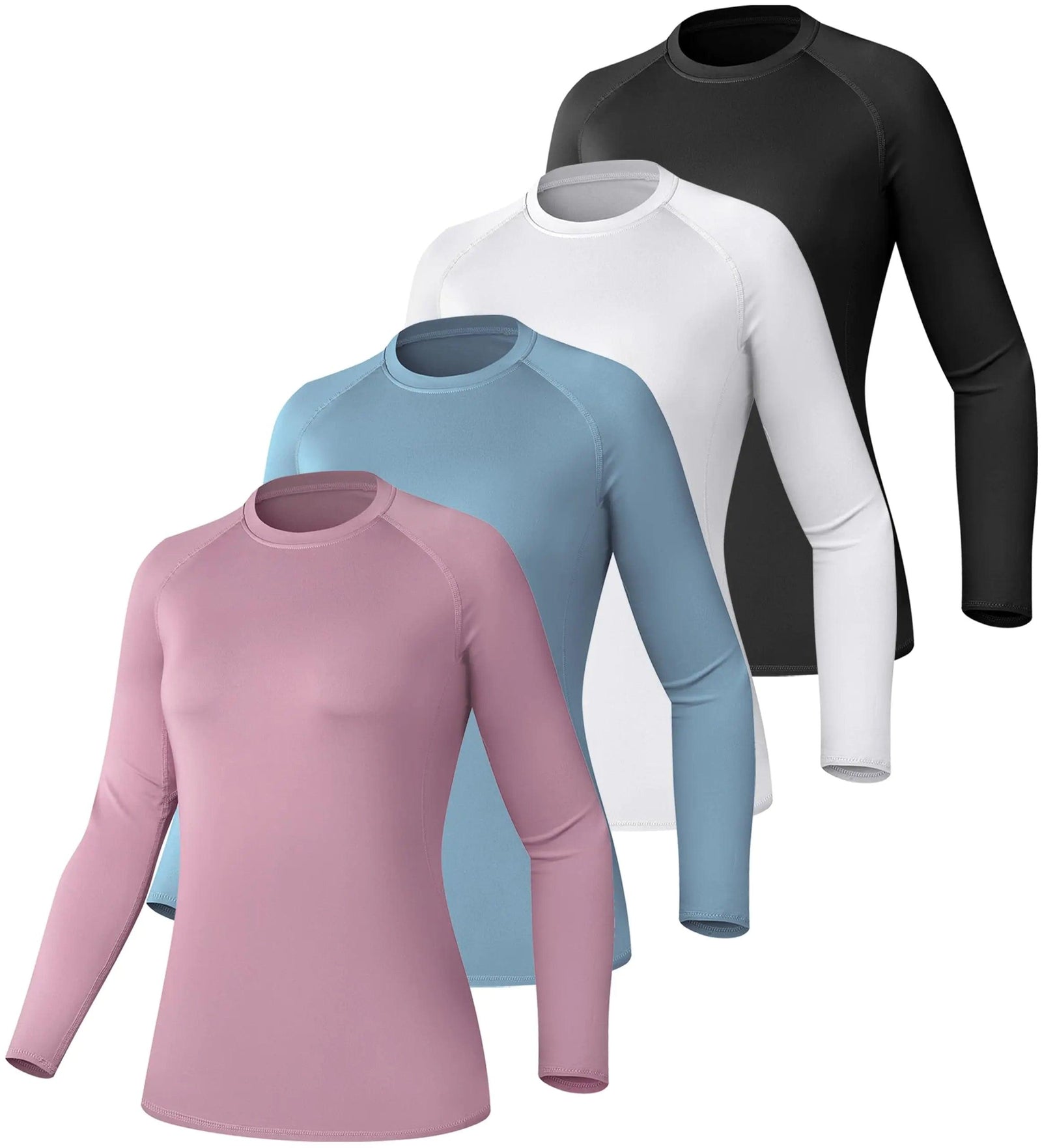 TELALEO 4 Pack Women's Compression Shirt Long Sleeve Performance Workout Baselayer Athletic Top Sports Gear Large Long Sleeve-black+grey+blue+purple - Evallys.com # #
