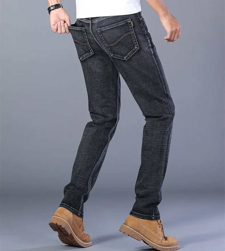 Blue Men's Stretch Jeans, Black Denim Trousers, Fashion Slim Casual Pants Asian Size 28-40 - Evallys.com