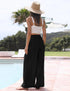 Faleave Women's Cotton Linen Summer Palazzo Pants Flowy Wide Leg Beach Trousers with Pockets Medium Black - Evallys.com # #