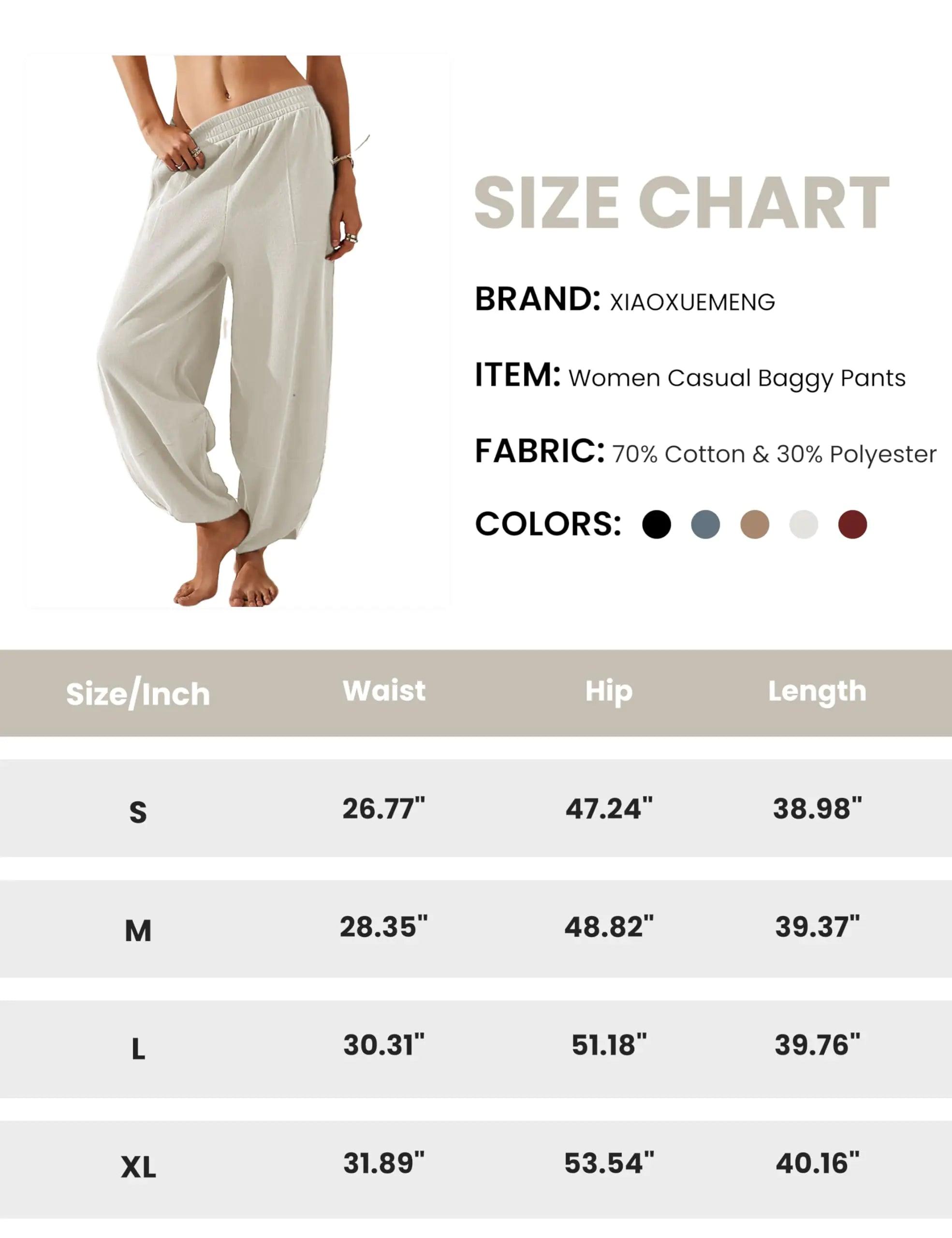 Xiaoxuemeng Womens Baggy Wide Leg Pants Casual Elastic Waisted Palazzo Harem Pants with Pockets Large White - Evallys.com # #