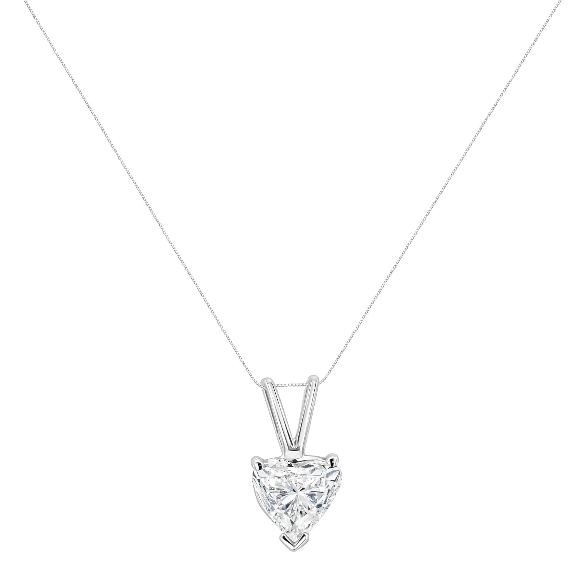 14K White Gold 3-Prong Set Heart Shaped Solitaire Lab Grown Diamond 18" Pendant Necklace (F-G Color, VS2-SI1 Clarity) - Evallys.com # #