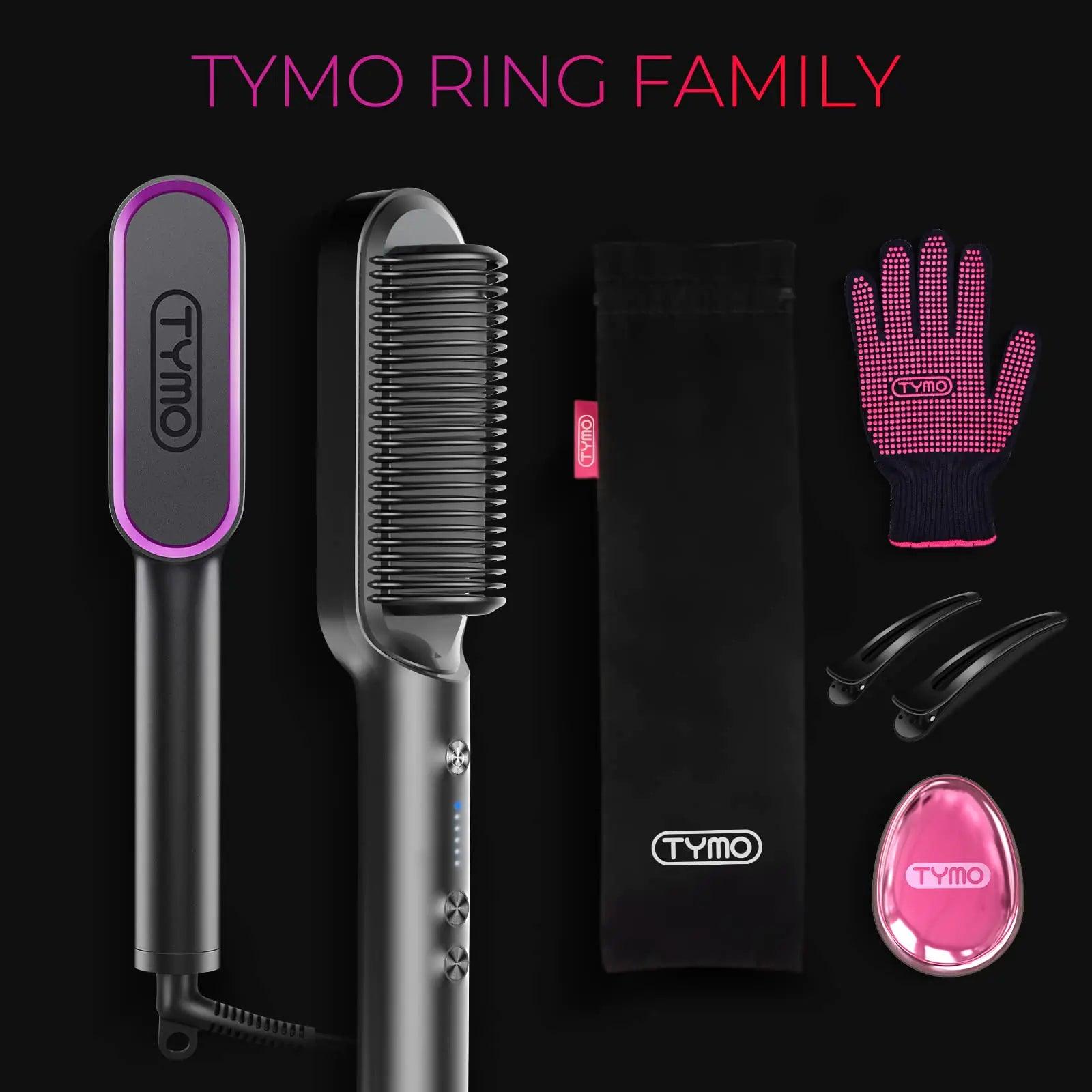 Hair Straightener Brush, TYMO Ring Hair Straightener Comb Straightening Brush for Women with 5 Temps 20s Fast Heating & Dual Voltage, Black - Evallys.com # #