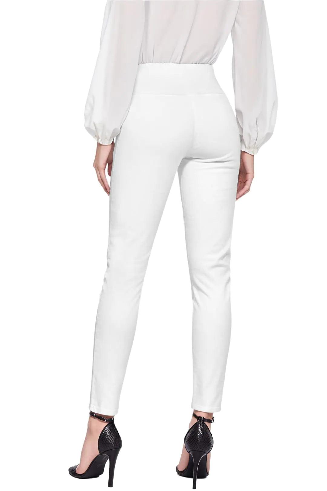 Hybrid & Company Women‘s Super Comfy Ultra Stretch with Full Elastic Waist Pull On Millennium Twill Pants Small Short White - Evallys.com # #