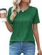 Kistore Womens Casual Crew Neck Short Sleeve Pleated Tops Blouses Fashion Clothes 2024 A1 Soild Green Small - Evallys.com # #