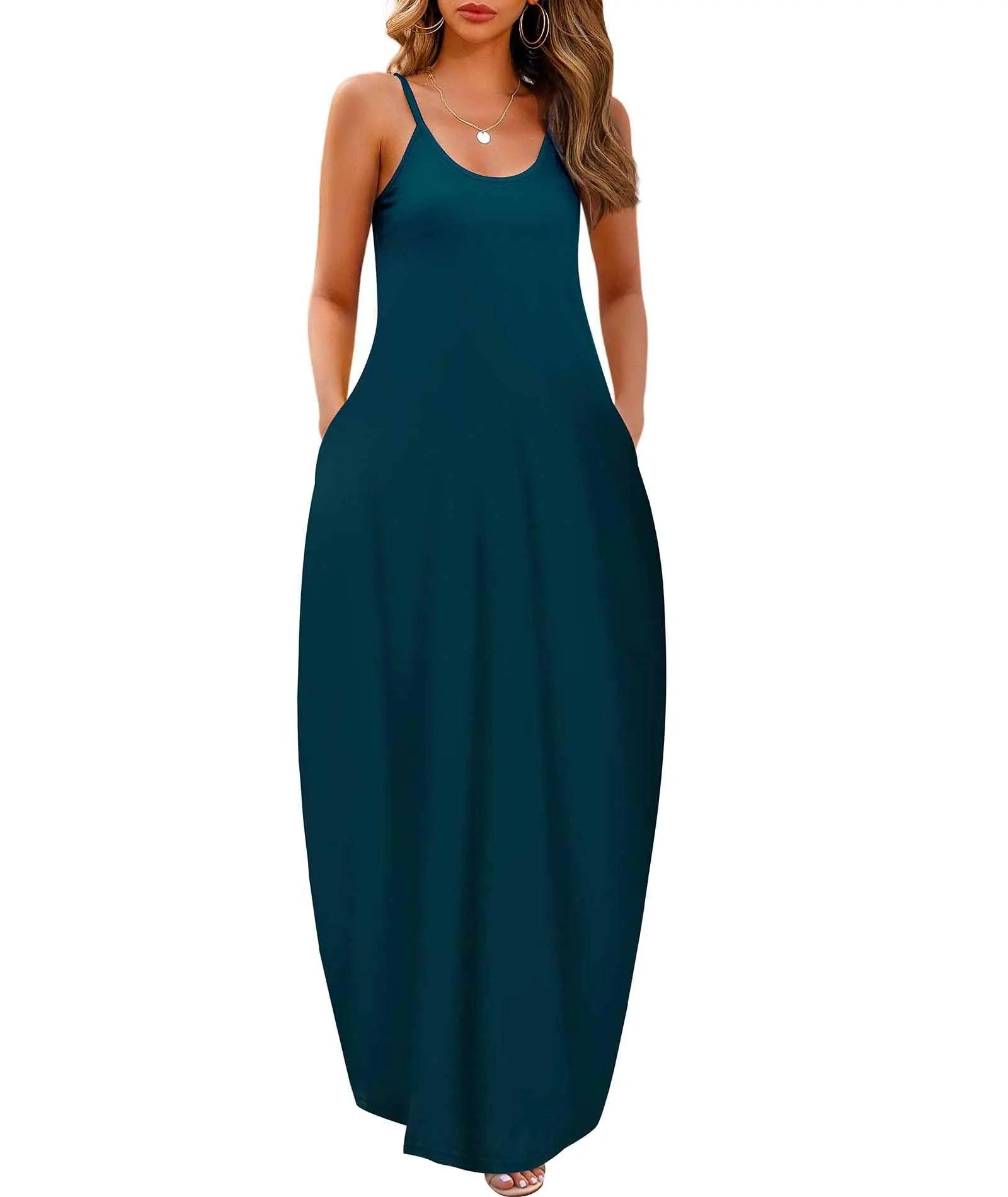 Wolddress Womens 2024 Casual Sleeveless Sundress Plus Size Loose Plain Long Summer Beach Maxi Dress with Pockets S-5X Large Gradient-babyblue Pink - Evallys.com # #