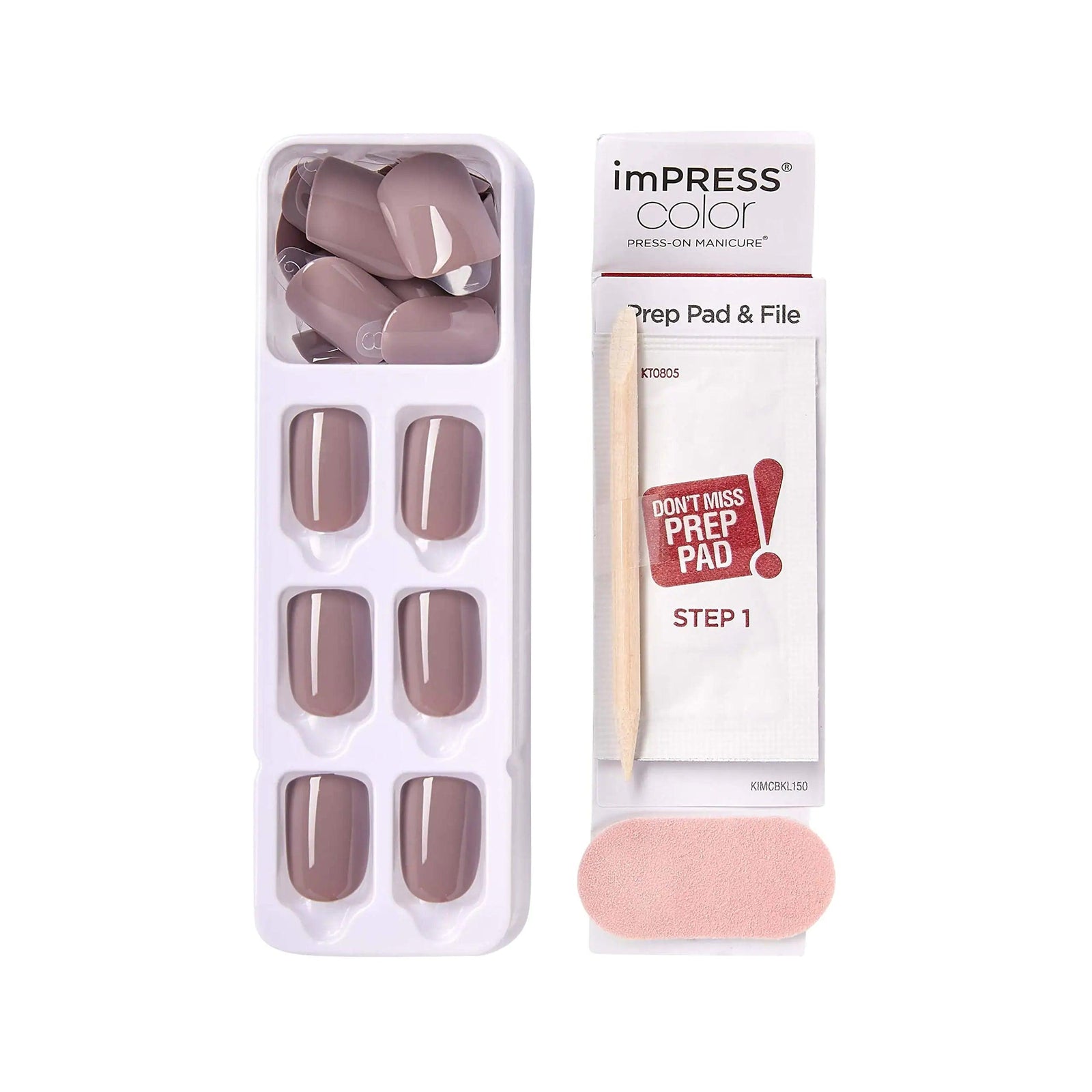 KISS imPRESS No Glue Mani Press On Nails, Color, 'Taupe Prize', Nude, Short Size, Squoval Shape, Includes 30 Nails, Prep Pad, Instructions Sheet, 1 Manicure Stick, 1 Mini File Taupe Prize - Evallys.com # #