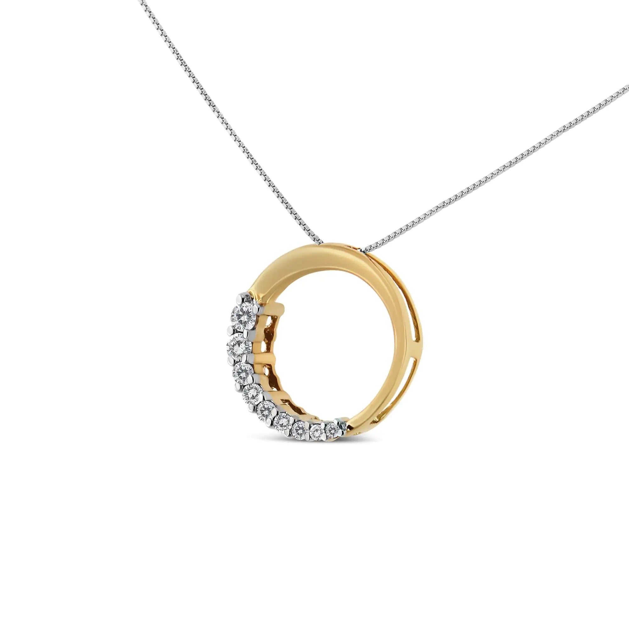 14K Gold 1/4 Cttw Round-Cut Graduating Diamond Open Circle Hoop 18" Pendant Necklace (J-K Color, I1-I2 Clarity) - Evallys.com # #