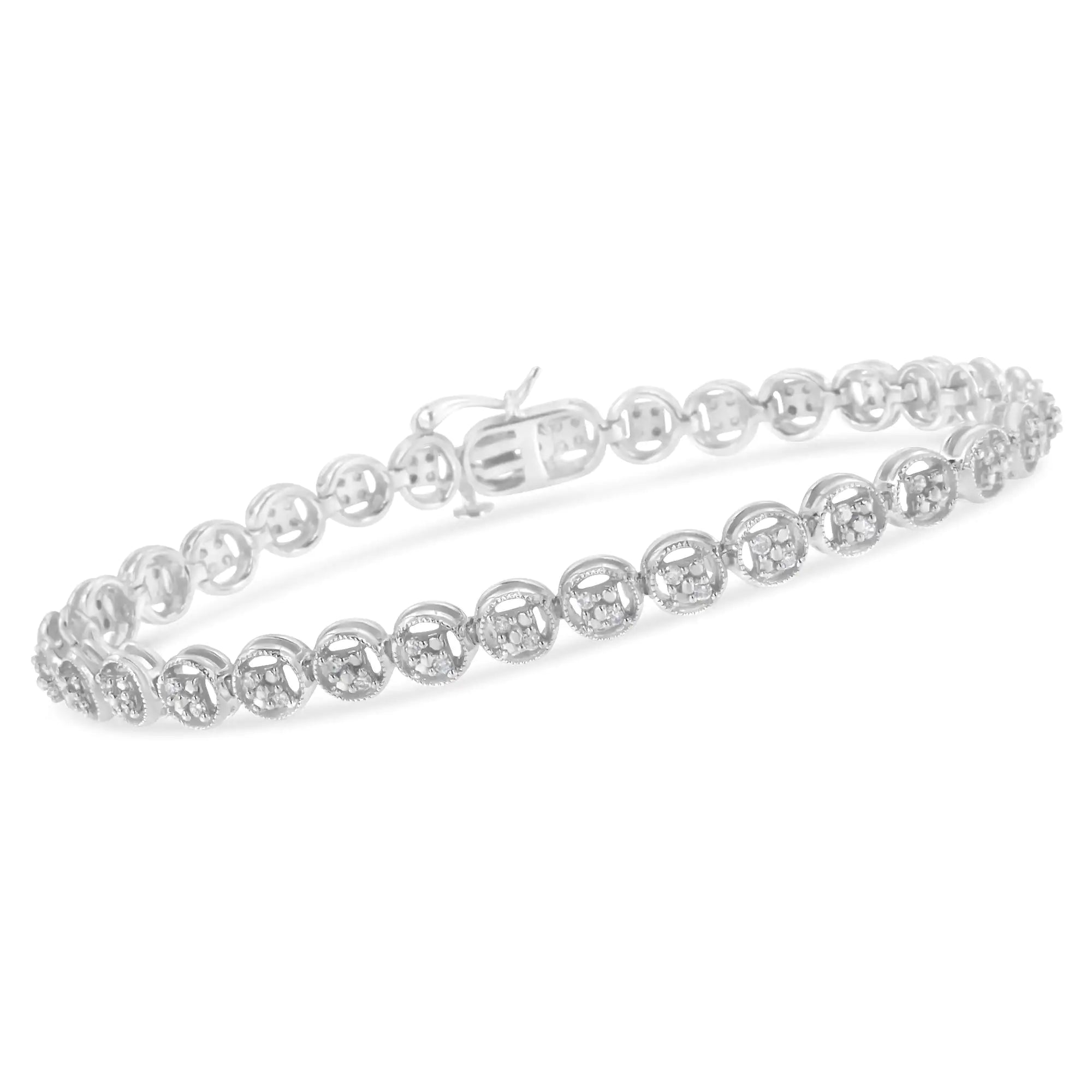 .925 Sterling Silver 1/4 Cttw Diamond 7" Open Circle Wheel Link Tennis Bracelet (I-J Color, I2-I3 Clarity) - Evallys.com # #