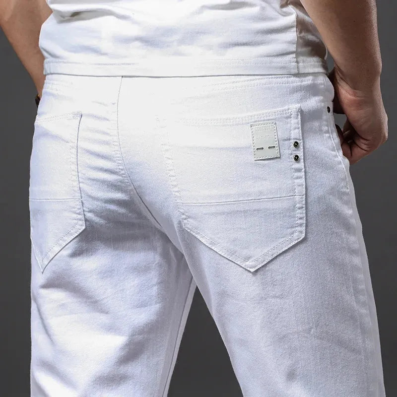 Men White Jeans Fashion Casual Classic Style Slim Fit Soft Trousers Male Brand Advanced Stretch Pants - Evallys.com