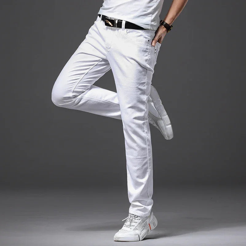 Men White Jeans Fashion Casual Classic Style Slim Fit Soft Trousers Male Brand Advanced Stretch Pants - Evallys.com