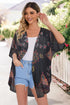 Women's Floral Print Puff Sleeve Kimono Cardigan Loose Cover Up Casual Blouse Tops Small Orange Black - Evallys.com