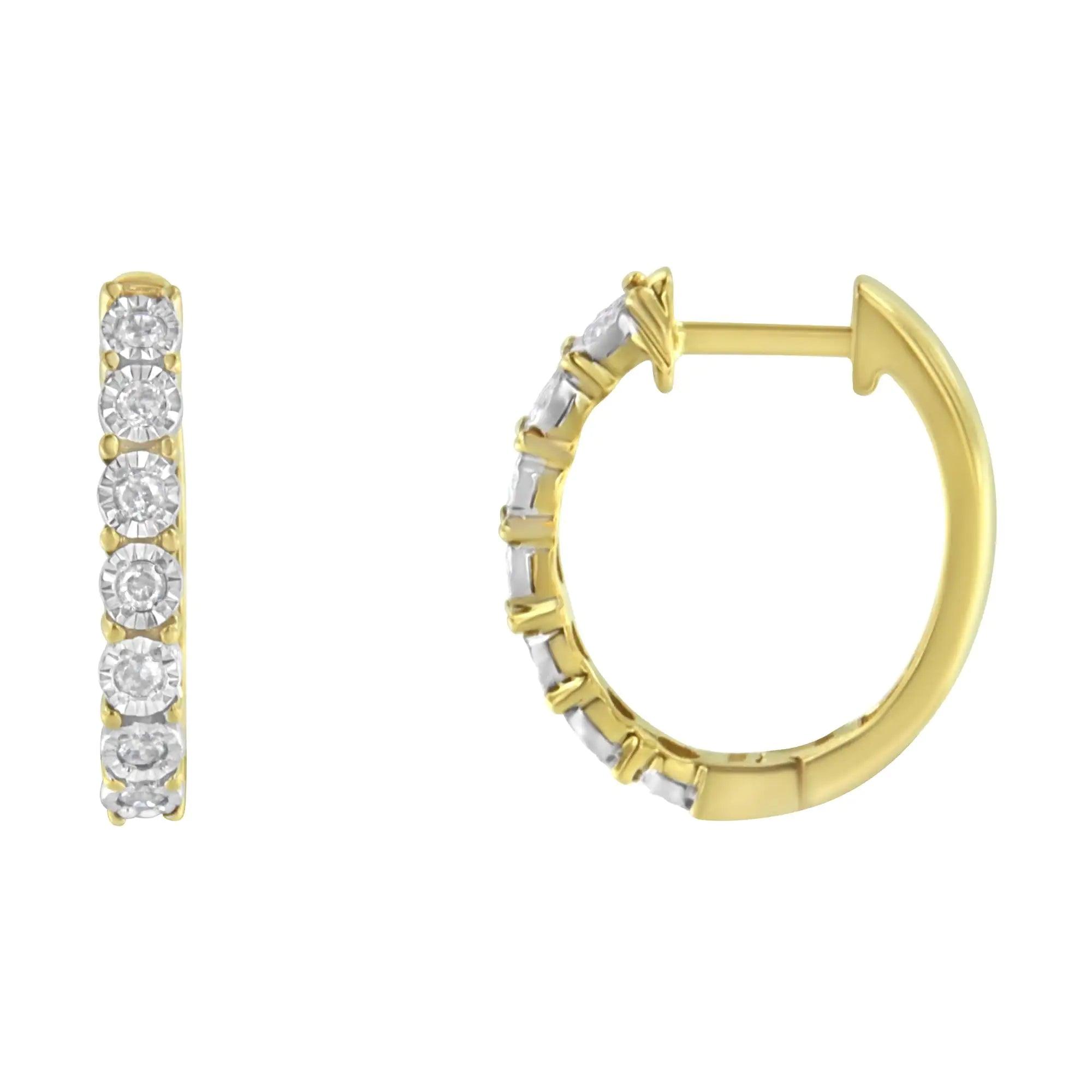 10KT Two-Toned Gold Diamond Hoop Earring (1/4 cttw, J-K Color, I2-I3 Clarity) - Evallys.com # #