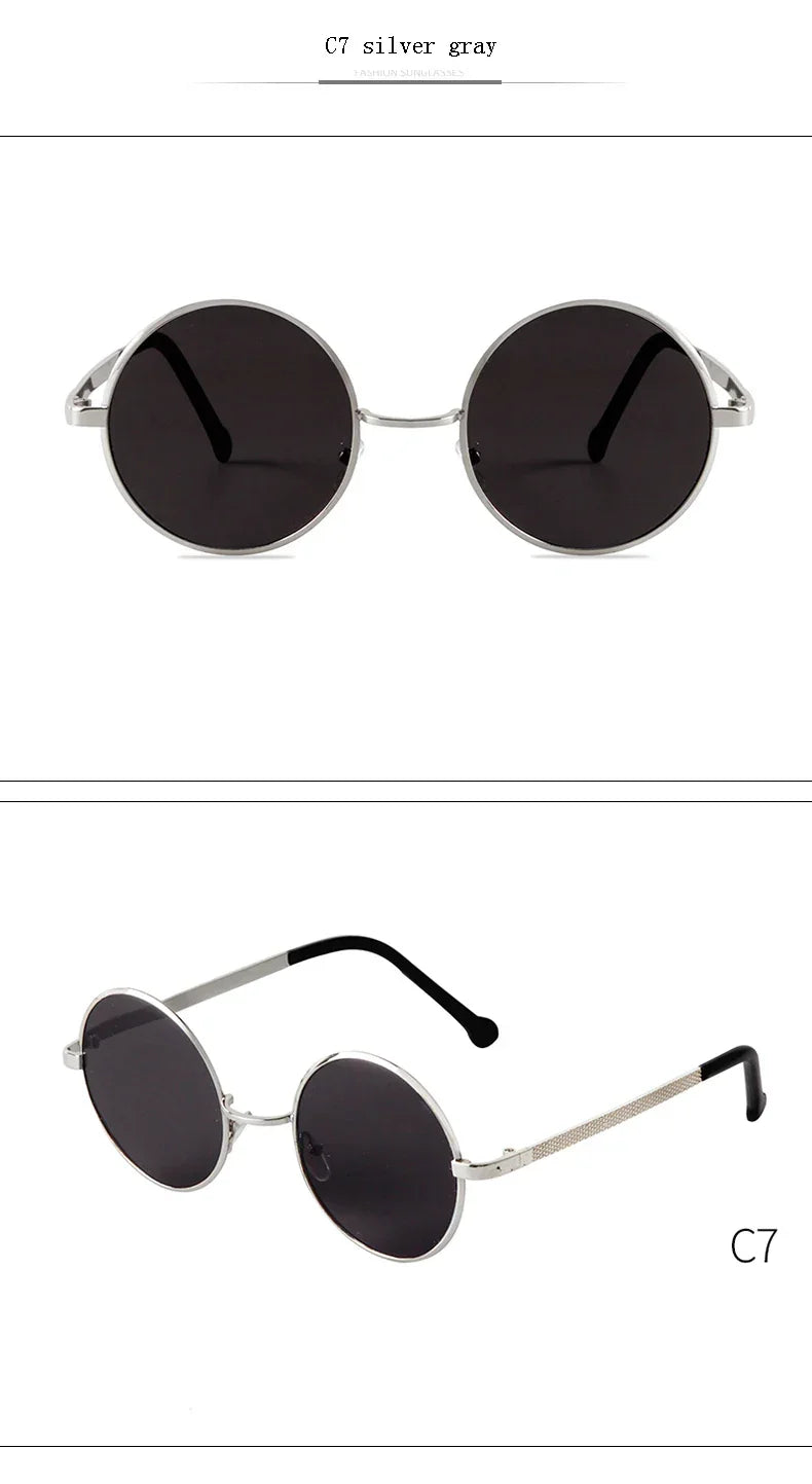 Steampunk Small Round Sunglasses Men 2022 Brand Vintage Metal Mirror Film Women Sun Glasses Cool Circle Shade Eyewear Male UV400 - Evallys.com